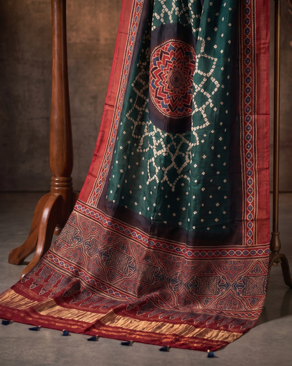 Two of a Kind – Hand Blocked Ajrakh & Bandhani Unstitched Kurta Set
