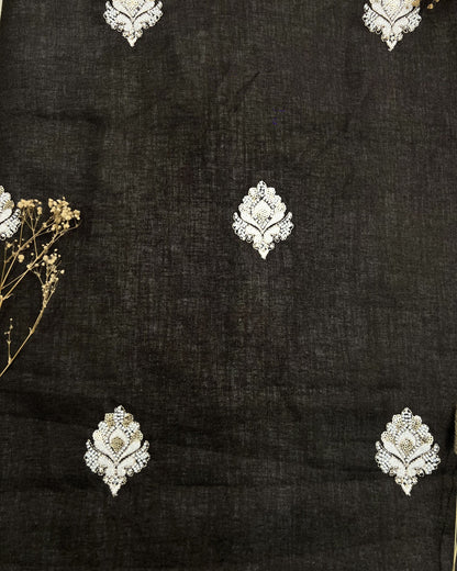 Viram - Linen Hand Embroidered Unstitched Kurta Pant Fabric Set