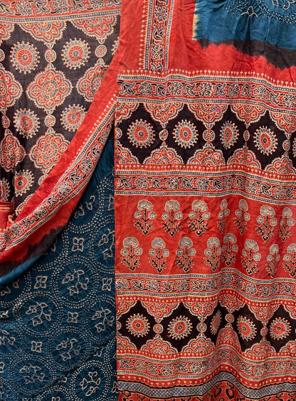 Zarqa – Bandhani Ajrakh Gaji Silk Saree