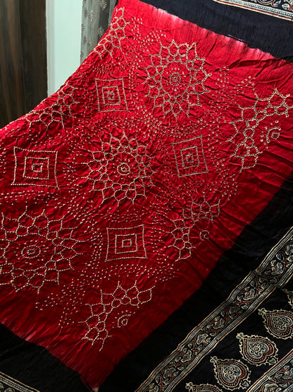 Miraaj – Bandhani Ajrakh Gaji Silk Saree