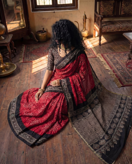 Miraaj – Bandhani Ajrakh Gaji Silk Saree