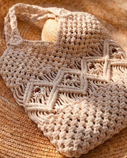 Lattice Woven Tote Bag - Handcrafted Macramé Summer Bag