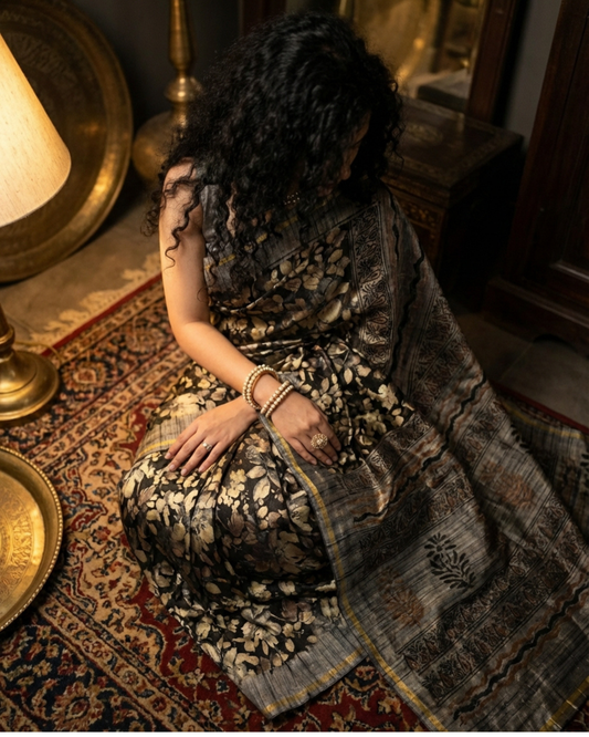 Rawsheeni - Apple Silk Saree with Hand Block Print