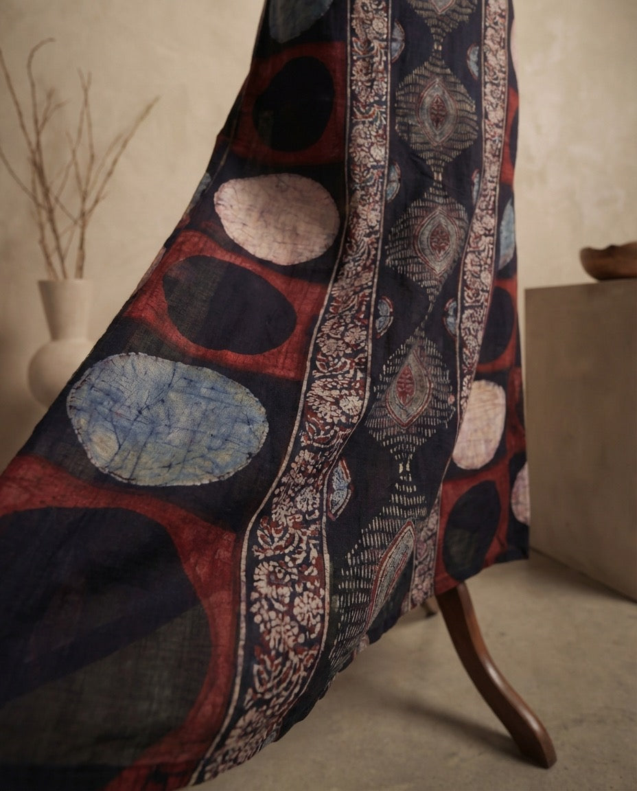 Midnight Ledger - Unstitched Cotton Ajrakh Kurti Fabric