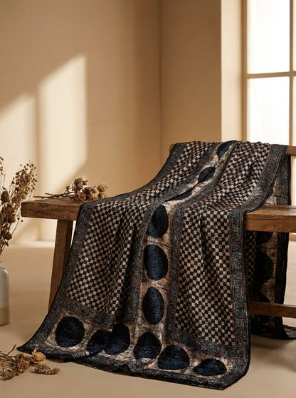 Burnished - Unstitched Velvet Fabric for Kurta with Hand Block Ajrakh Print