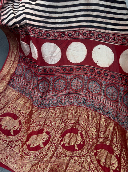 Tathya – Ajrakh Hand Block Dola Silk Saree