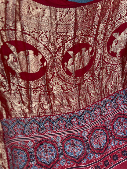 Tathya – Ajrakh Hand Block Dola Silk Saree