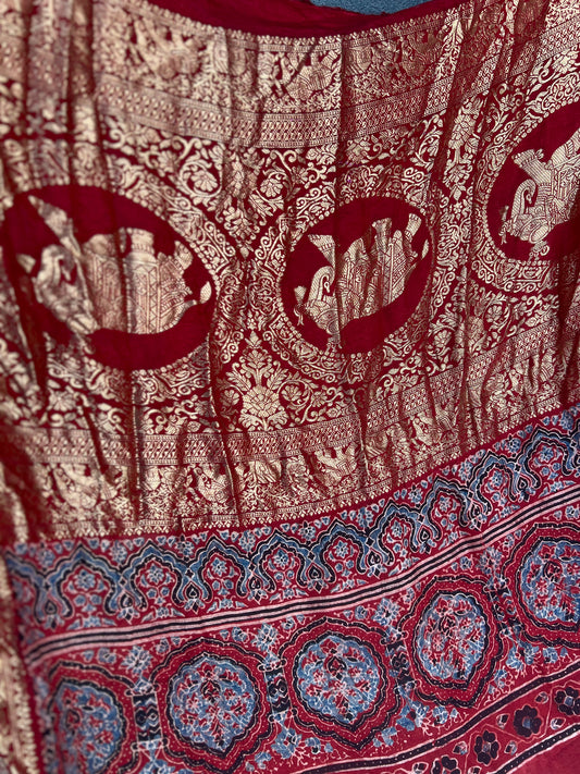 Tathya – Ajrakh Hand Block Dola Silk Saree