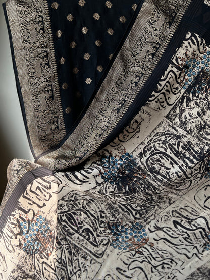 Waraq – Ajrakh Hand Block Dola Silk Saree