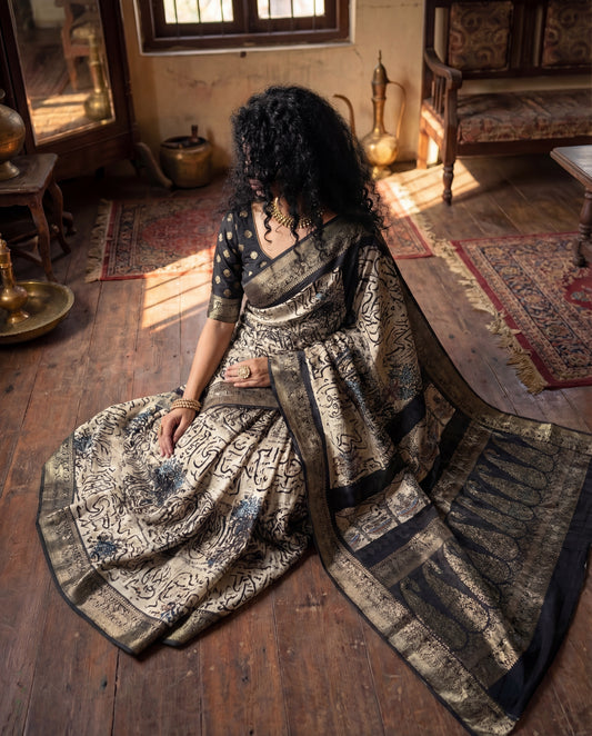 Waraq – Ajrakh Hand Block Dola Silk Saree
