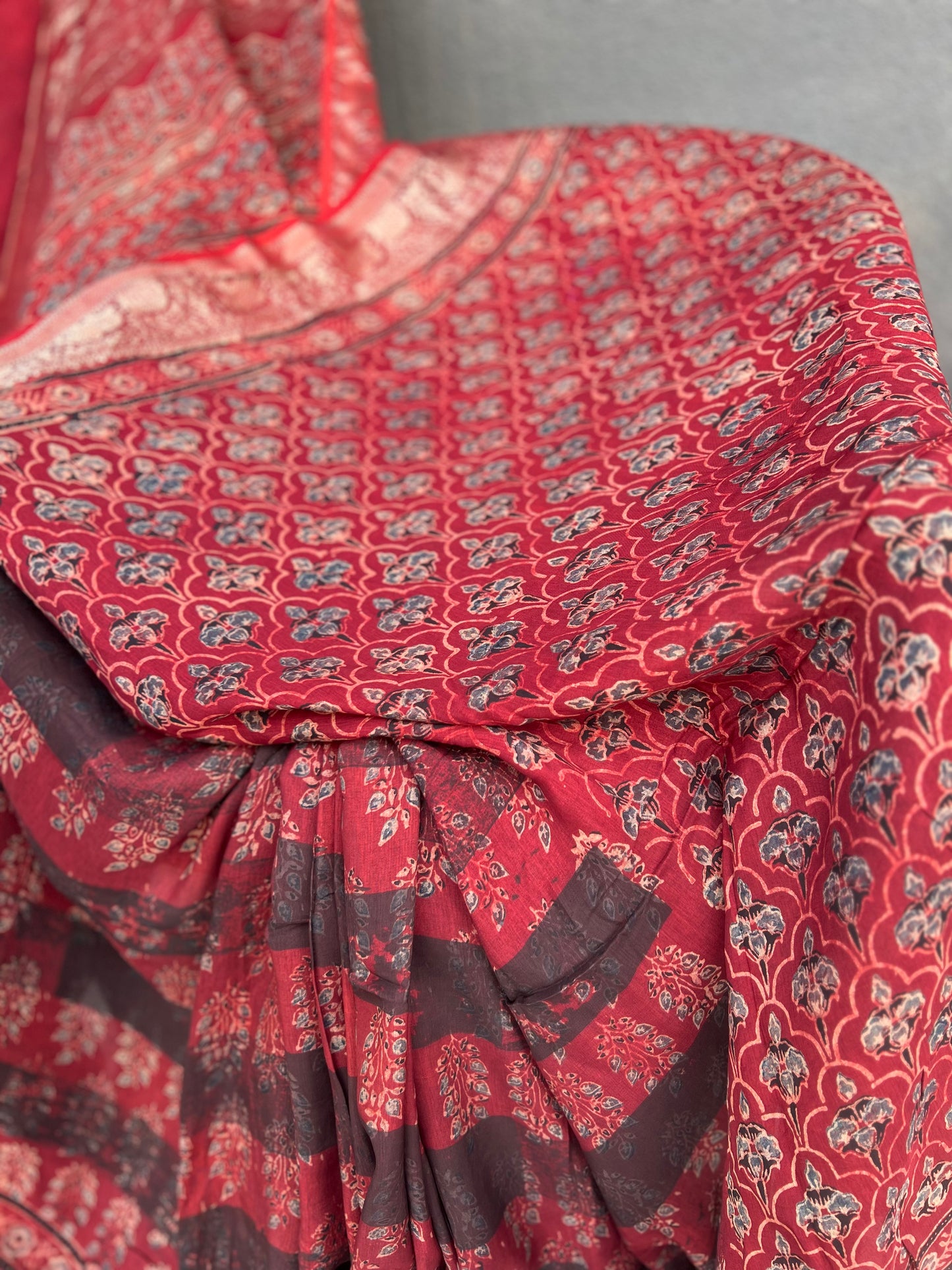 Marqesh - Ajrakh Hand Block Dola Silk Saree