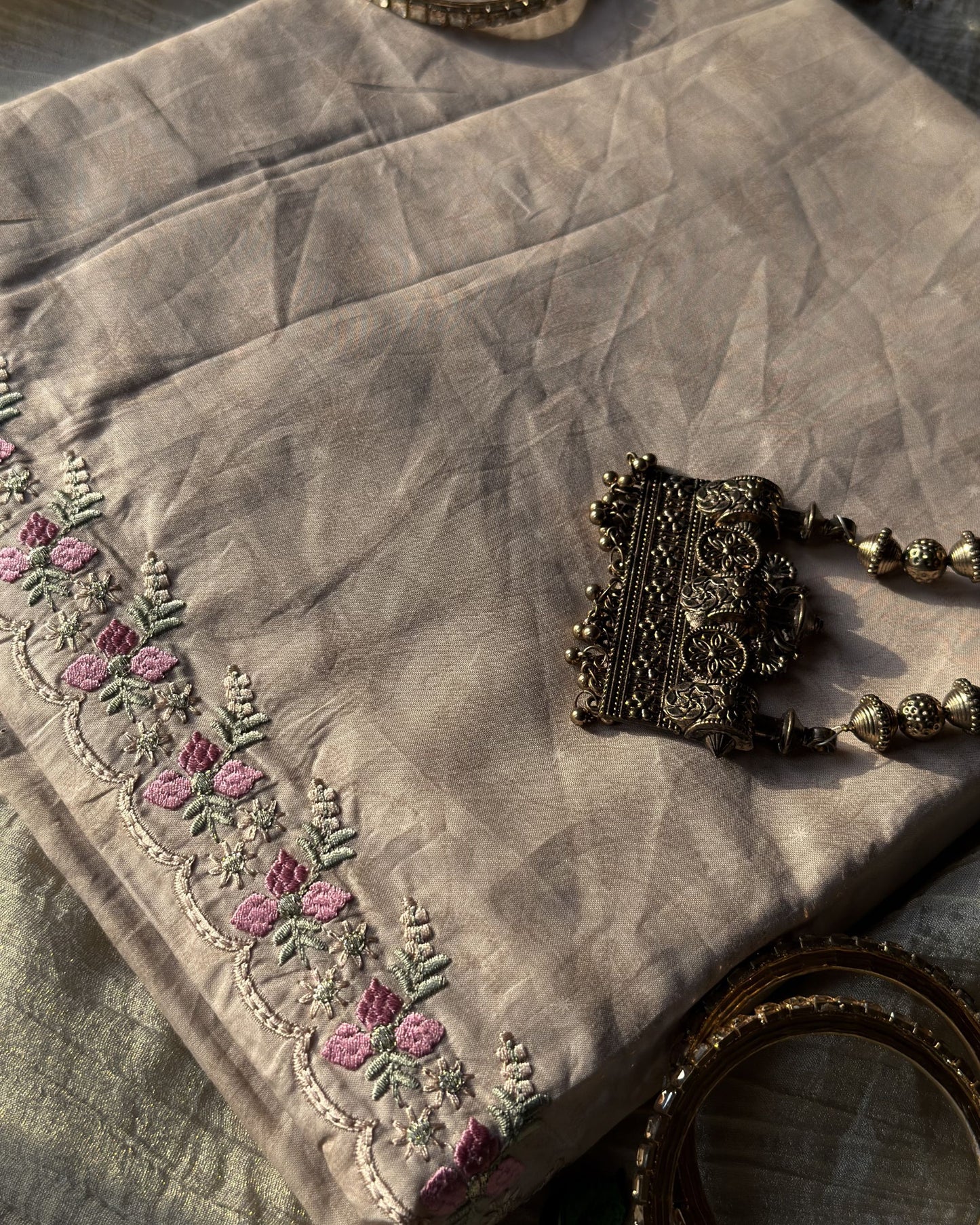 Meir - Embroidered Cotton Unstitched Kurta Pant Set