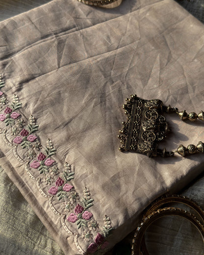 Meir - Embroidered Cotton Unstitched Kurta Pant Set