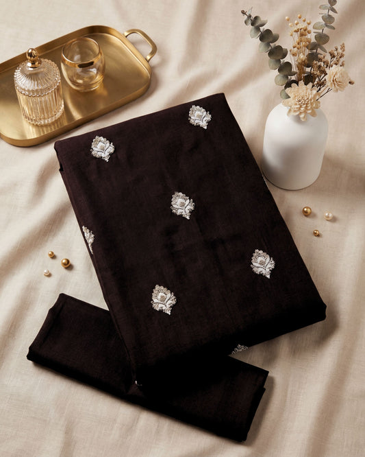 Viram - Linen Hand Embroidered Unstitched Kurta Pant Fabric Set