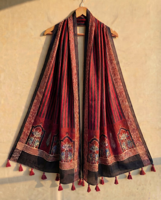 Stripe Story Ajrakh Modal Dupatta