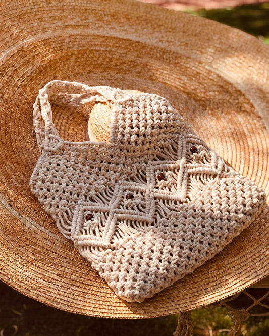 Lattice Woven Tote Bag - Handcrafted Macramé Summer Bag