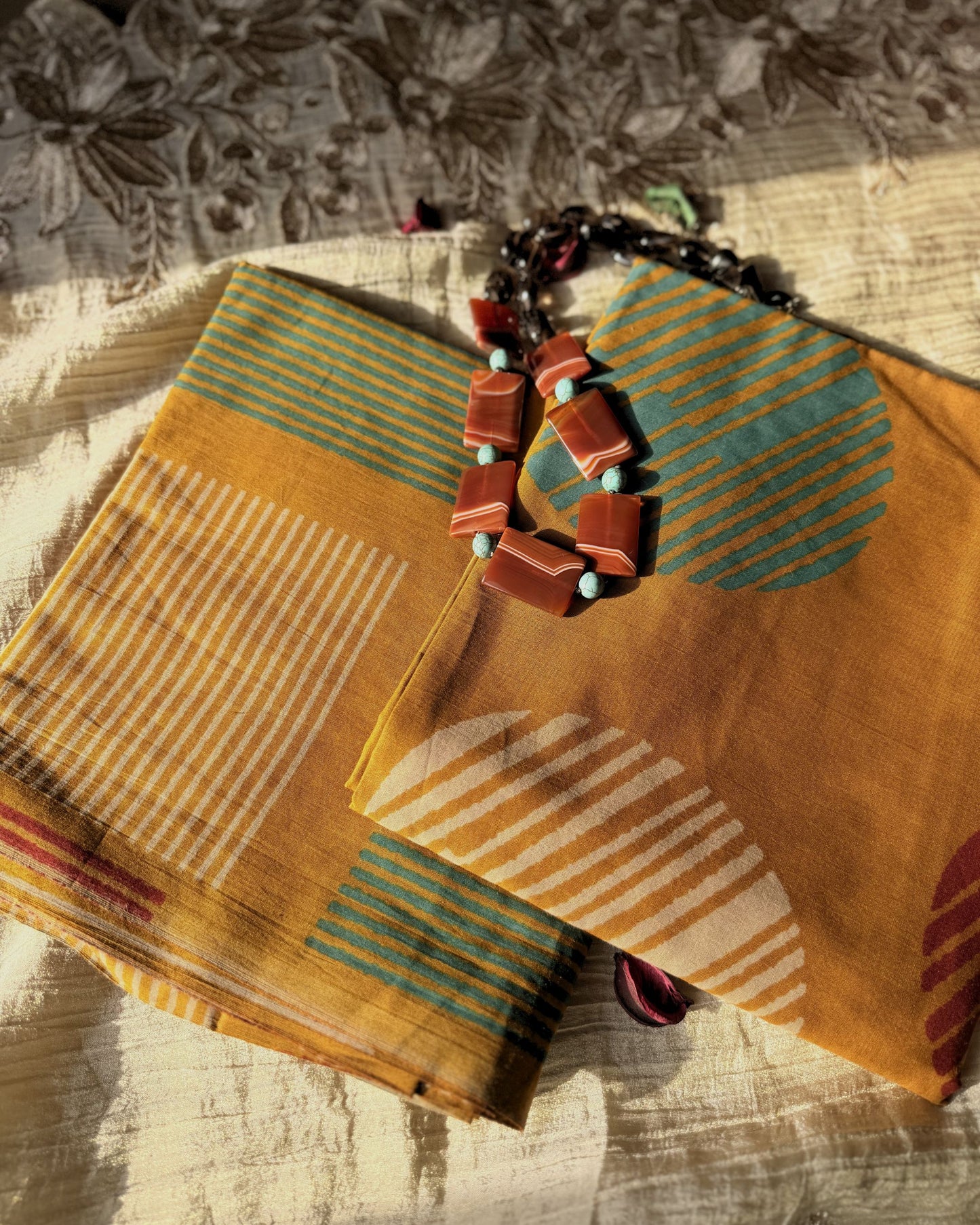 Vritta - Unstitched Bagru Kurta Pant Set