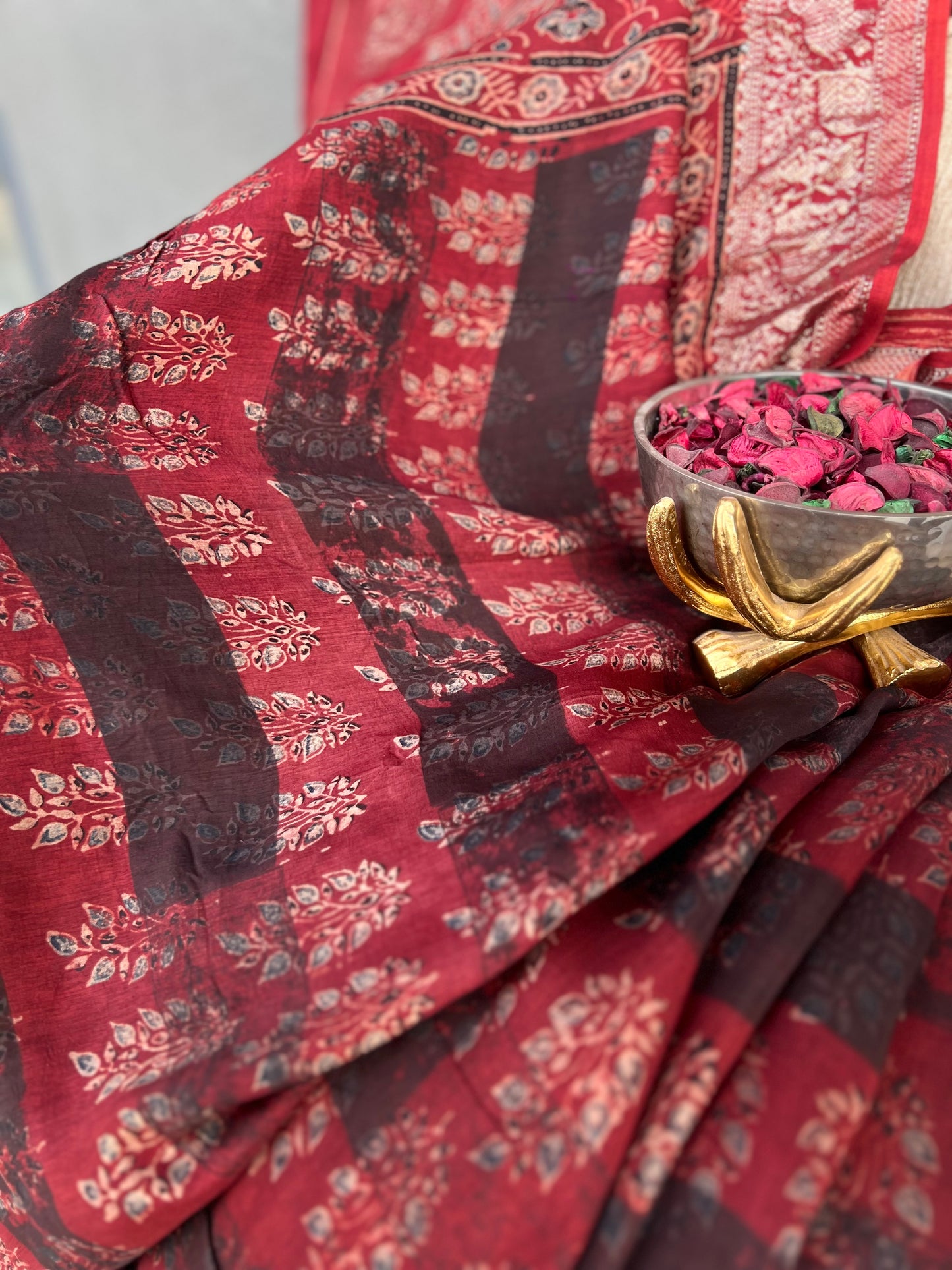 Marqesh - Ajrakh Hand Block Dola Silk Saree