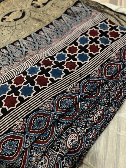 Syahrah - Ajrakh Hand Block Dola Silk Saree