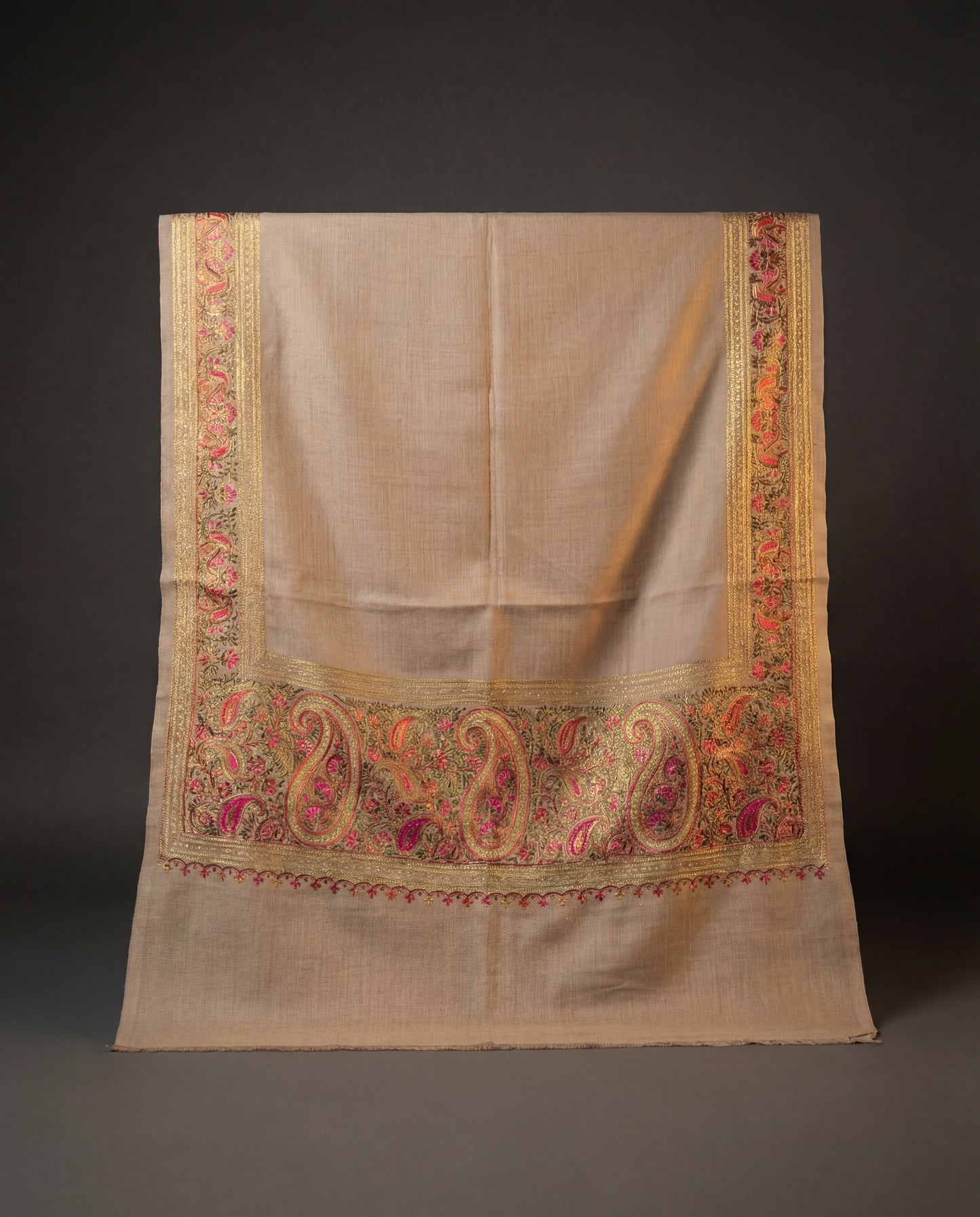 Ecru Sand Stole - Embroidered Pashmina Stole