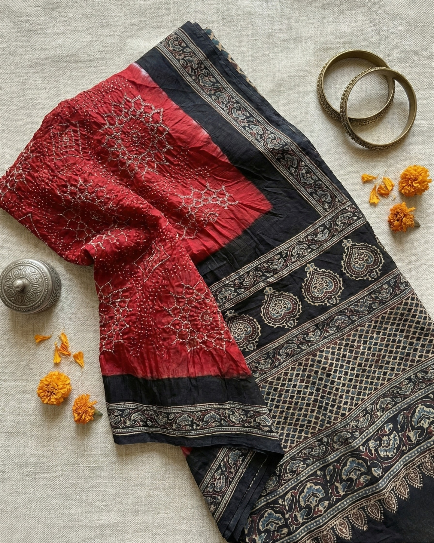 Miraaj – Bandhani Ajrakh Gaji Silk Saree