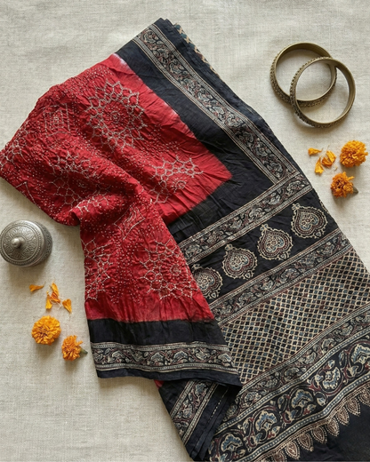 Miraaj – Bandhani Ajrakh Gaji Silk Saree