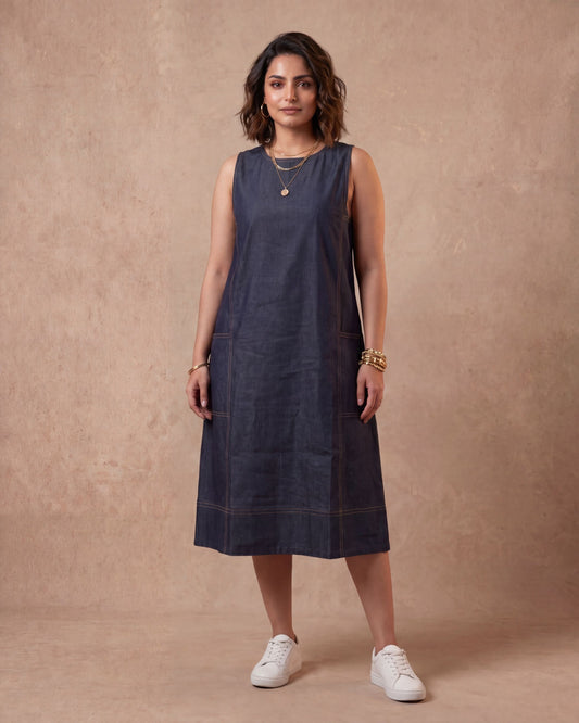 Blue Tick - Denim Middi Dress