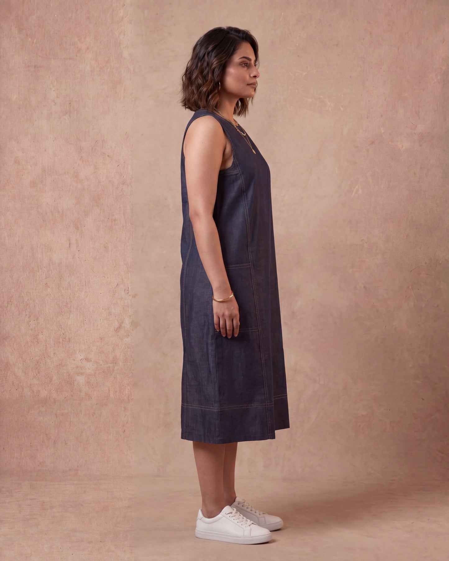 Blue Tick - Denim Middi Dress