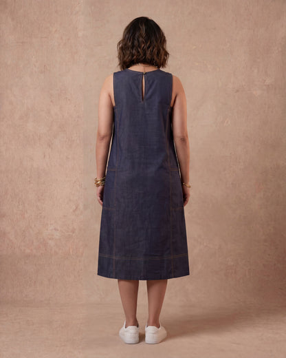 Blue Tick - Denim Middi Dress