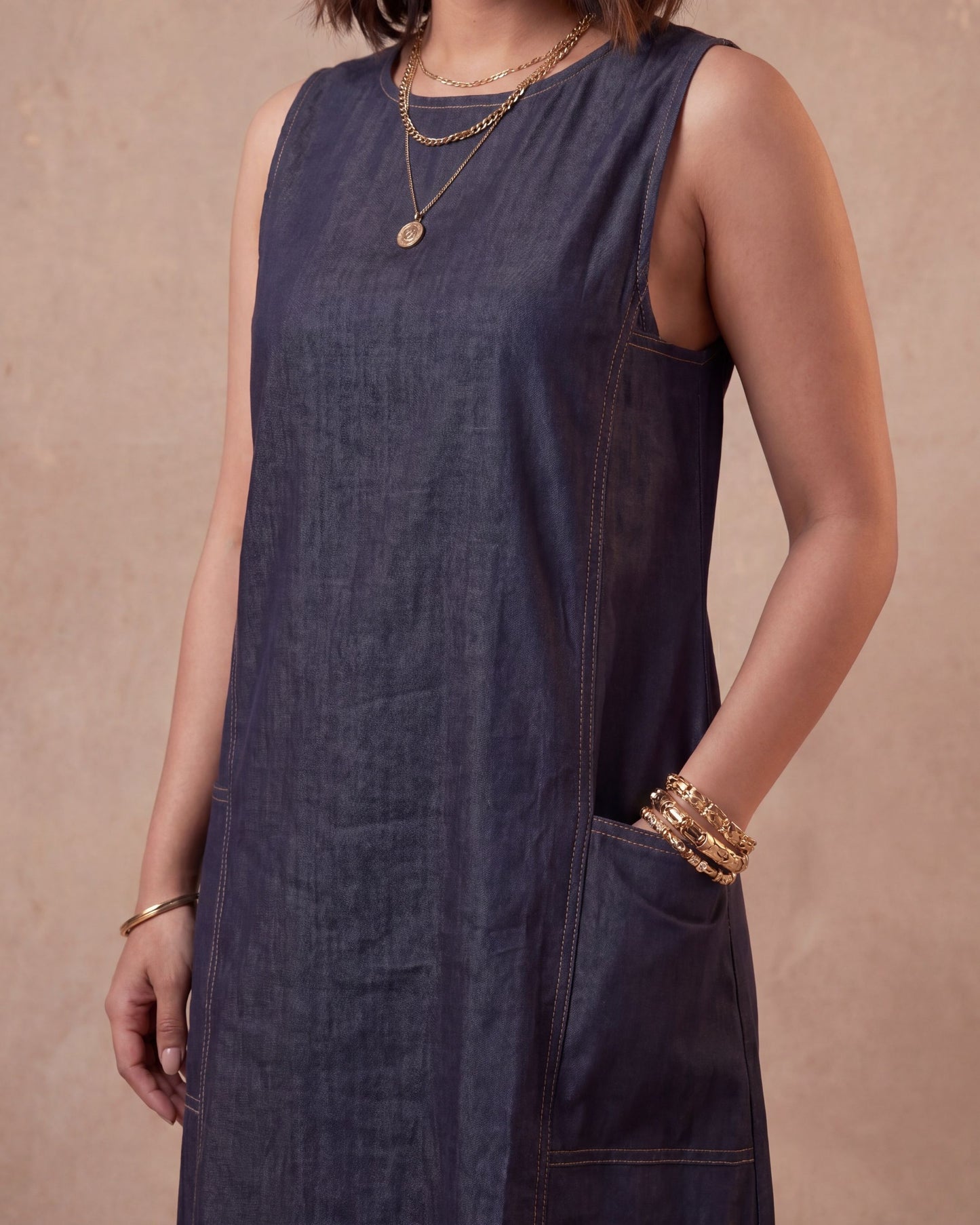 Blue Tick - Denim Middi Dress