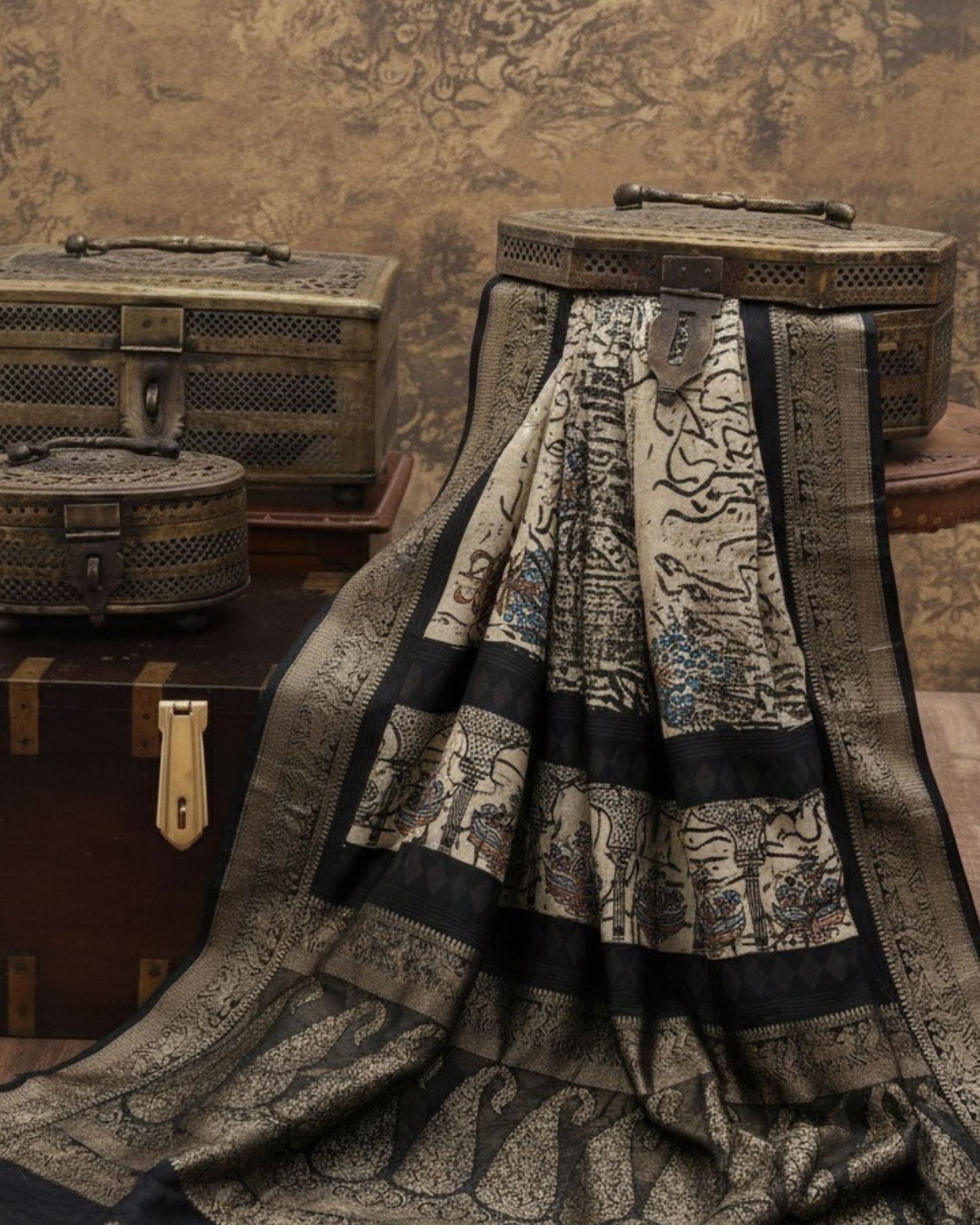 Waraq – Ajrakh Hand Block Dola Silk Saree
