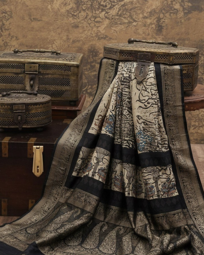 Waraq – Ajrakh Hand Block Dola Silk Saree