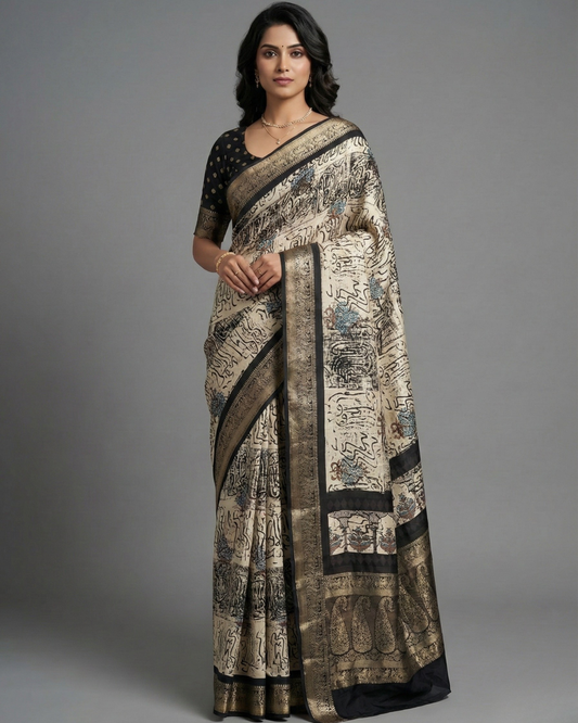 Waraq – Ajrakh Hand Block Dola Silk Saree