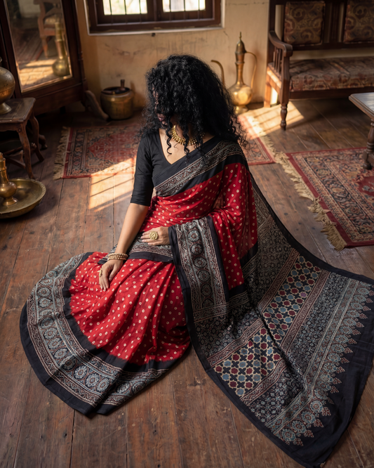 Anya – Bandhani Ajrakh Modal Saree