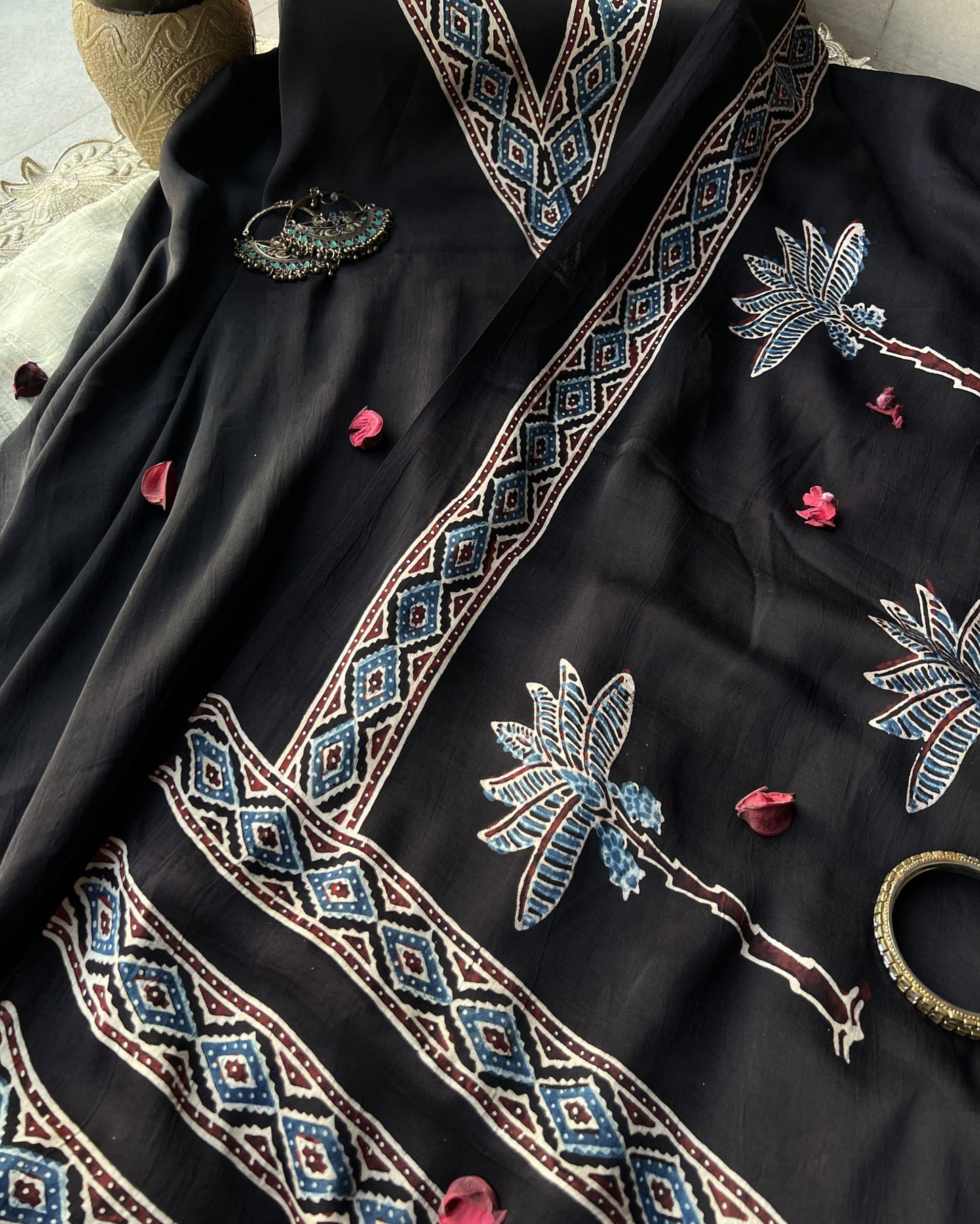 Palmora - Unstitched Modal Ajrakh Kurta & Dupatta Set