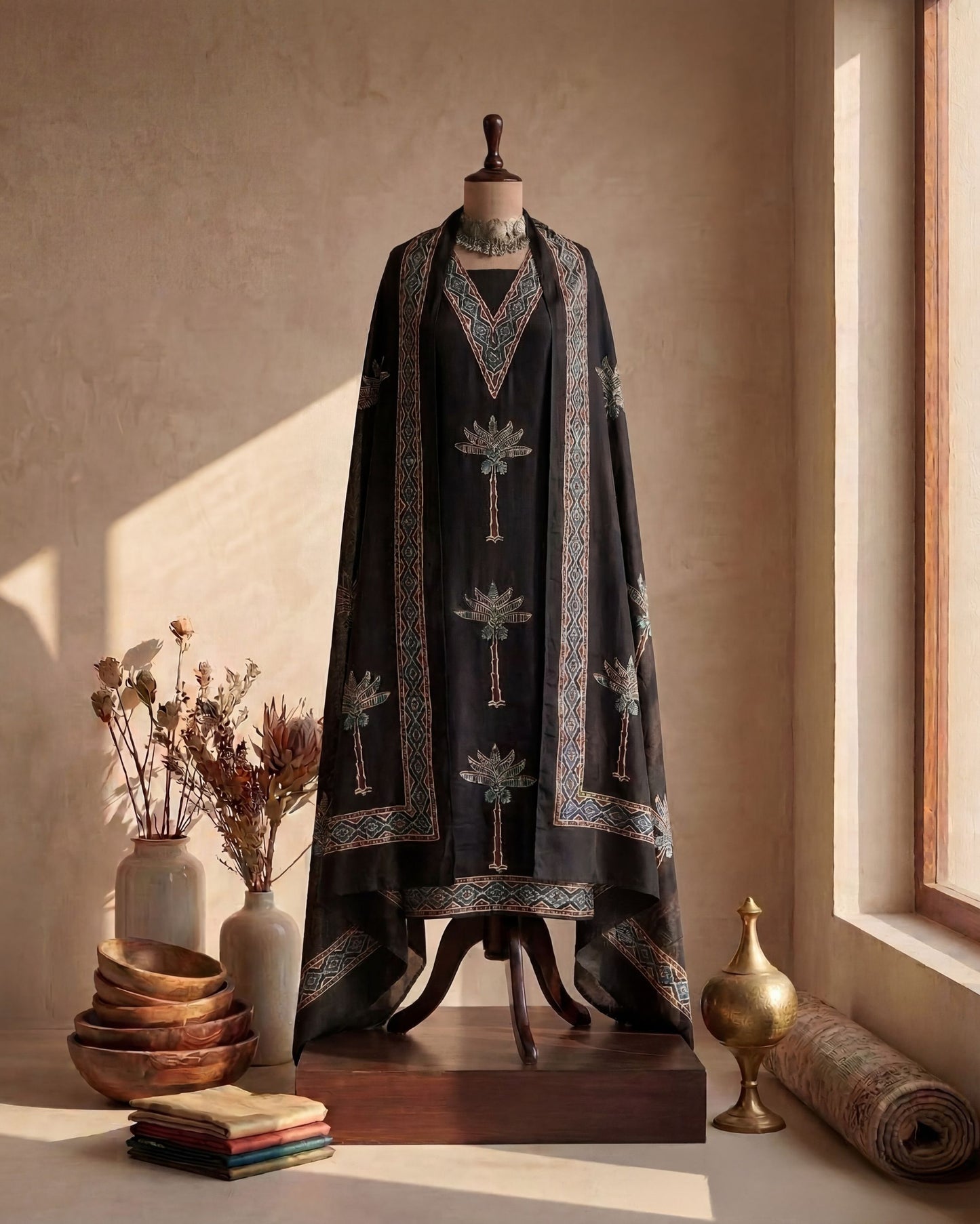 Palmora - Unstitched Modal Ajrakh Kurta & Dupatta Set