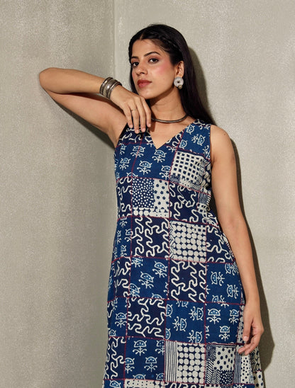 Laal Sutra - Indigo Patchwork Dress
