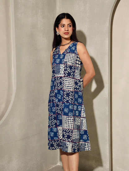 Laal Sutra - Indigo Patchwork Dress