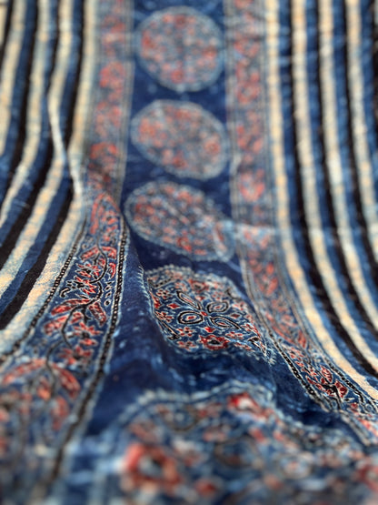Versed - Unstitched Velvet Fabric for Kurta with Hand Block Ajrakh Print
