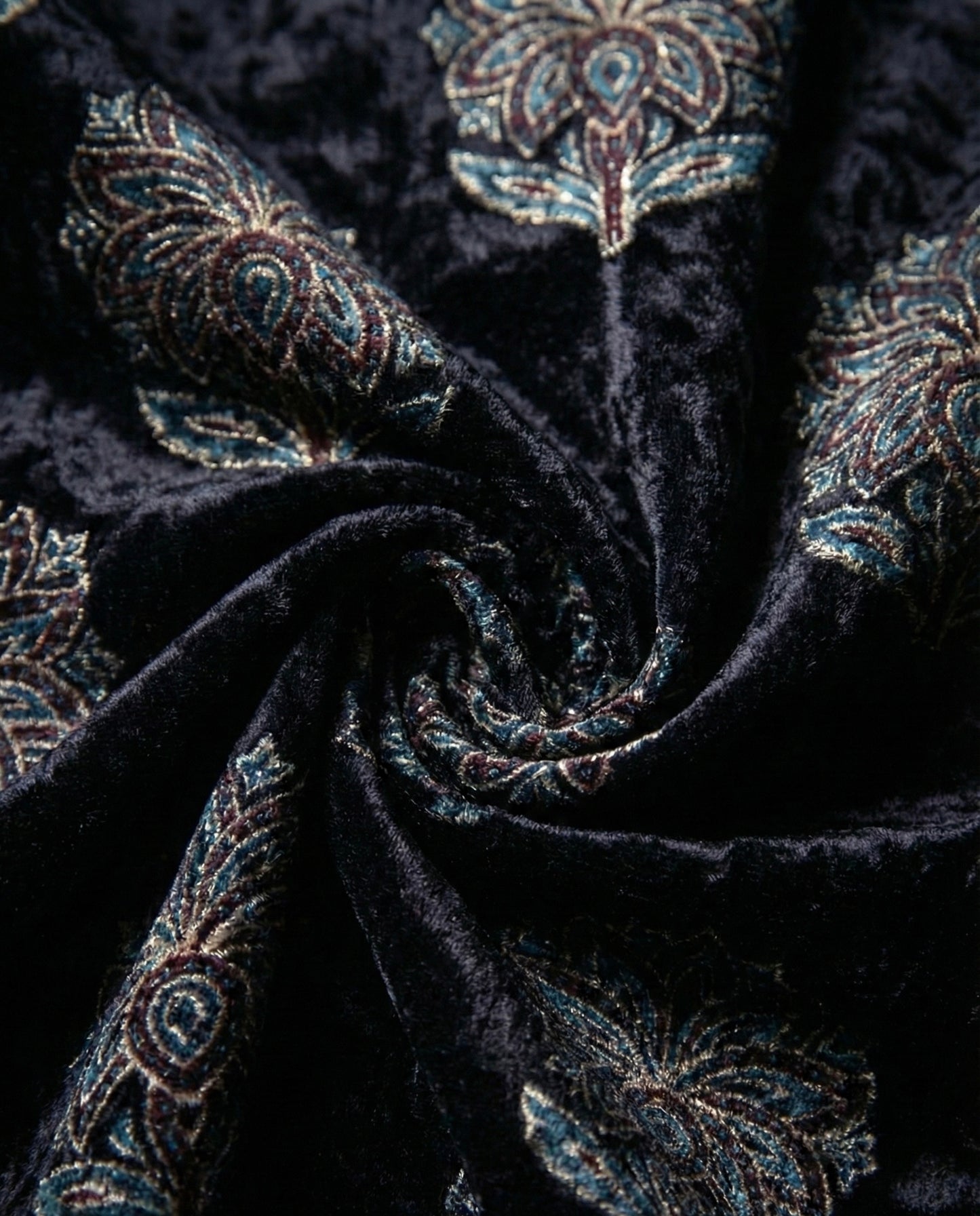 Midnight - Unstitched Velvet Kurta Fabric with Hand Block Ajrakh Print