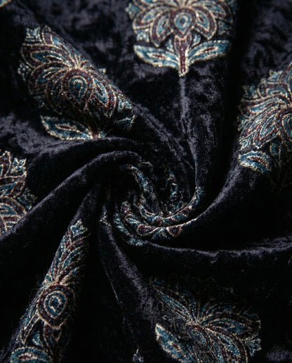 Midnight - Unstitched Velvet Kurta Fabric with Hand Block Ajrakh Print