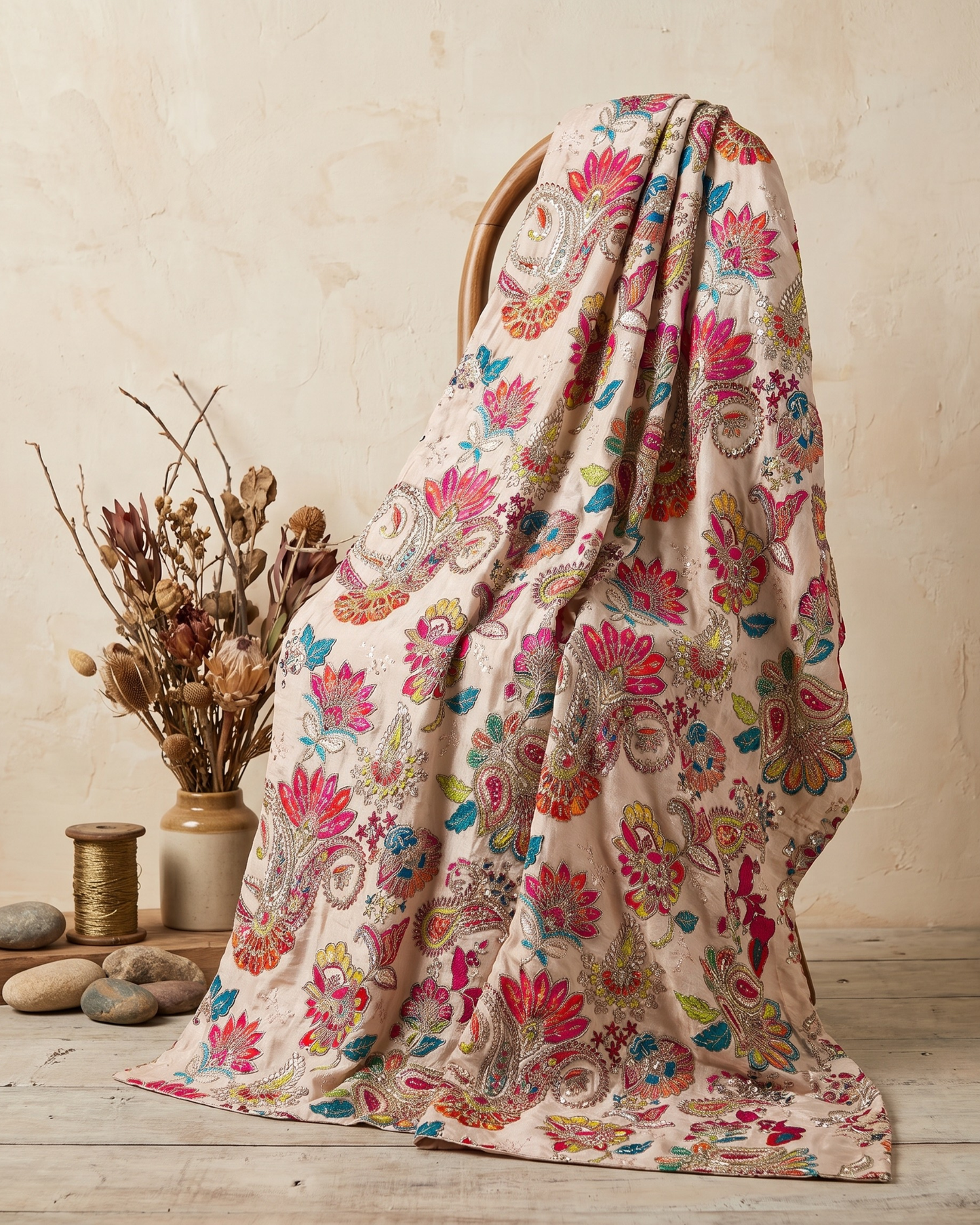Daydream - Hand Embroidered Natural Crepe Unstitched Set
