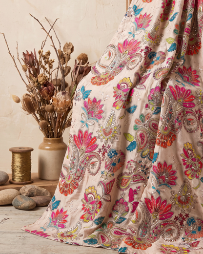 Daydream - Hand Embroidered Natural Crepe Unstitched Set