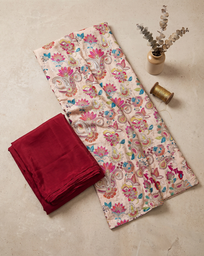 Daydream - Hand Embroidered Natural Crepe Unstitched Set